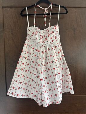 NWT Hutch White Romper with Red Floral Print